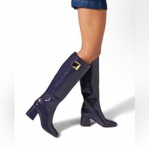 Katy Perry The Geminni Tall Croc Embossed Boots Purple  7 NIB Old Money Mob Wife